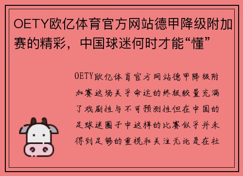 OETY欧亿体育官方网站德甲降级附加赛的精彩，中国球迷何时才能“懂”_ - 副本